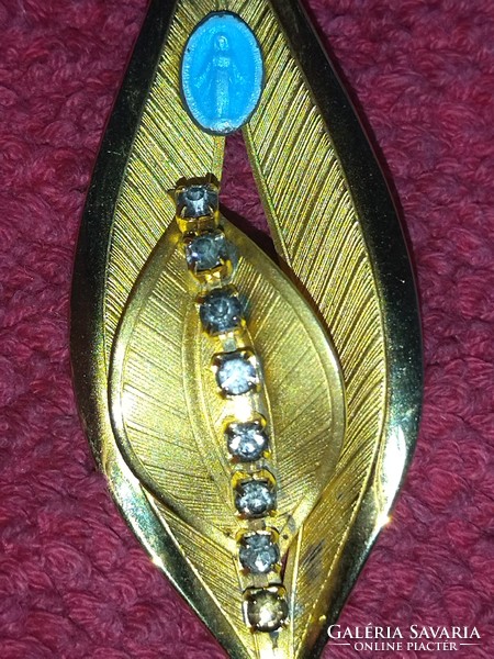 Vintage old retro women's pin brooch with zirconia and fire enamel 1960s never used