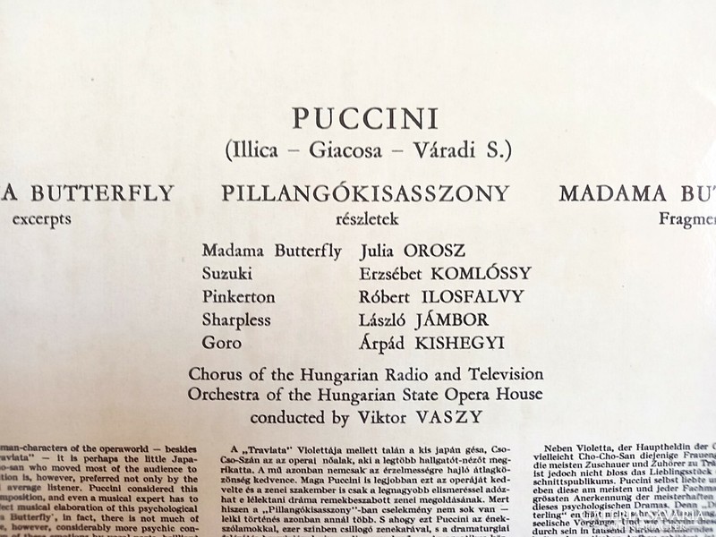 Puccini Pillangókisasszony bakelit lemez, komoly zene, opera, részletek