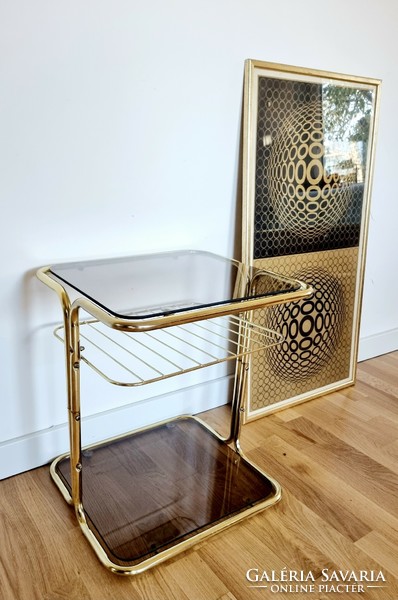 Mid-century csővázas arany polc, lerakó, LV 085