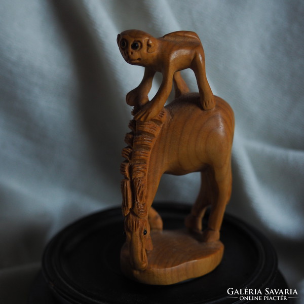 Monkey horse riding tree animal japanese netsuke necuke miniature wood carving feng shui chinese oriental horoscope
