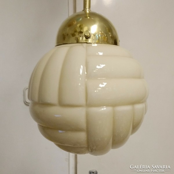 Refurbished art deco copper ceiling lamp - special pattern, cream-colored spherical shade