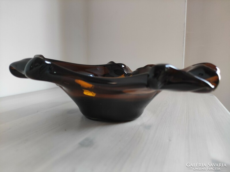 Amber large Czechoslovakian glass ashtray