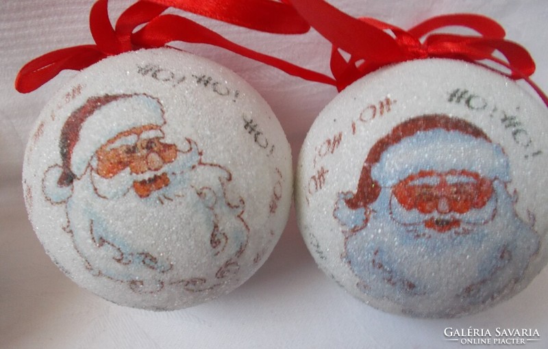 6 Christmas balls with Santa Claus pattern, sugar effect, 4 Christmas tree decorations with rhinestones