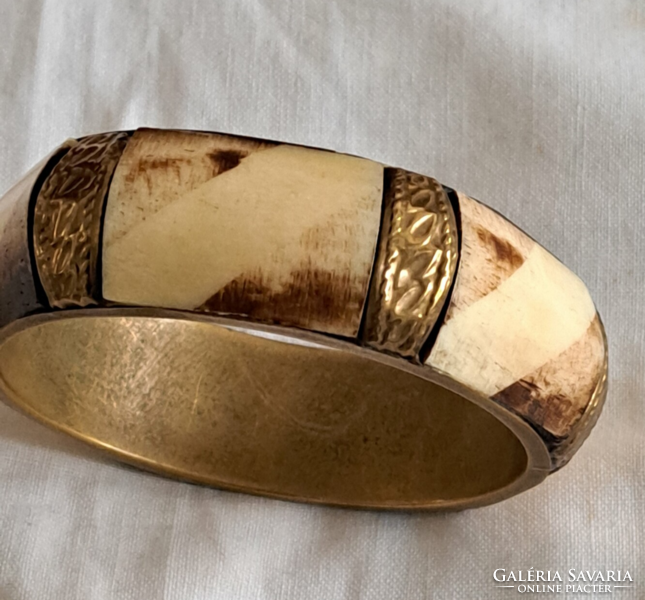 Wide bracelet with antique Indian bone inlay