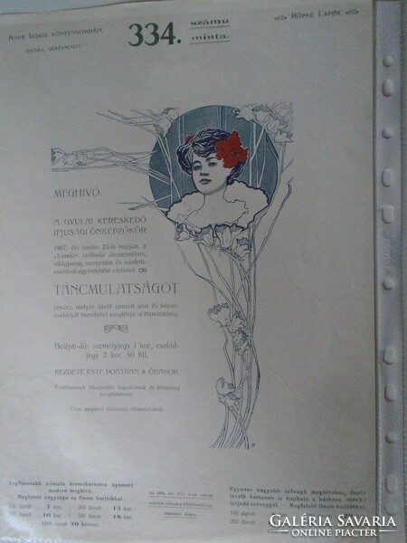 Za323b16 kner izidor gyoma békés - 1907 sample invitation from catalog - gyula- szeged-rókus