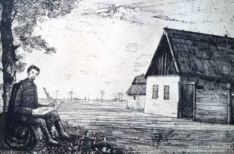 László Lukovszky: Sándor Petőfi (etching) poem in my native land, Hungarian poetry - lowlands