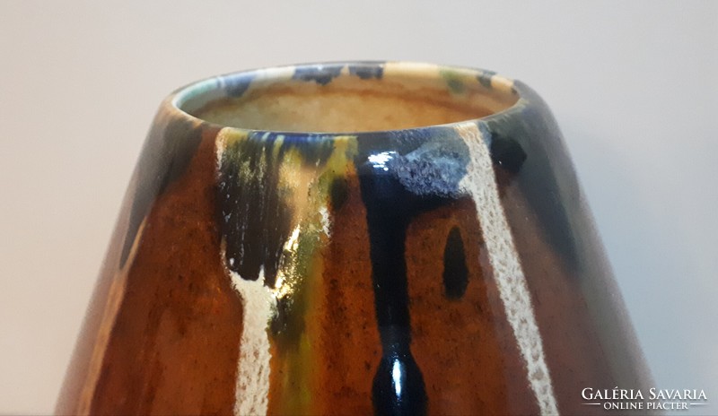 Marked flawless granite ~1950 dripped glazed ceramic vase 19.5 Cm