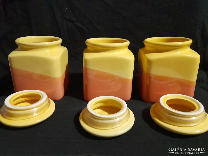 Ceramic sugar, coffee and tea holder set in cheerful orange and lemon yellow colors