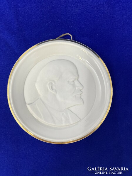 Herend biscuit porcelain Lenin plaque, wall decoration (10.5cm) - cz