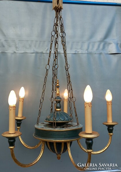 Carved wooden chandelier with 5 arms