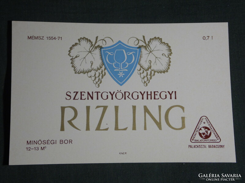 Wine label, Balatonfüred winery, Badacsony wine farm, Szentgyörgyhegy Riesling wine