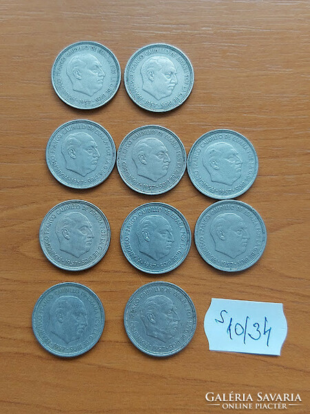 Spanish 5 pesetas 1957 10 pieces s10/34