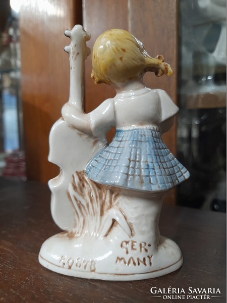 Alt Német,Germany Grafenthal Kézi Festésű Csellós Kislány Porcelán Figura. 11 cm.