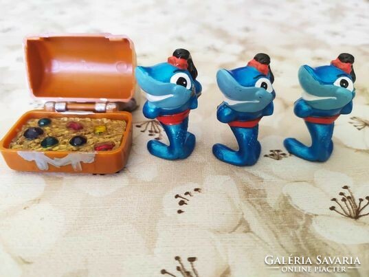 3 sharks kinder ferrero shark figure with treasure chest, collection