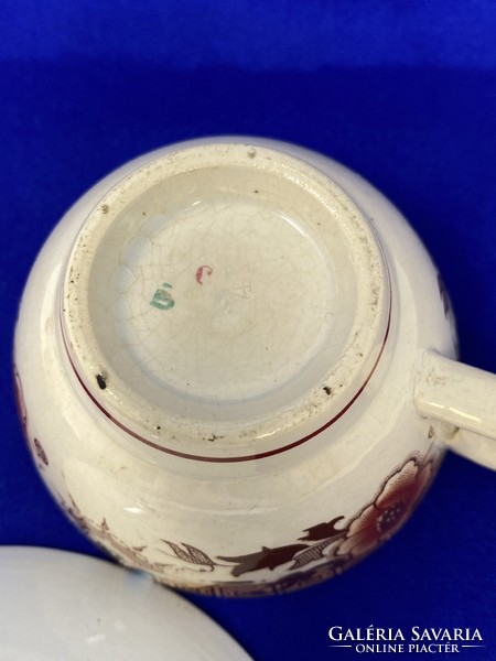 Antik Opaque de Sarreguemines fajansz, keménycserép kávés csésze aljjal - CZ