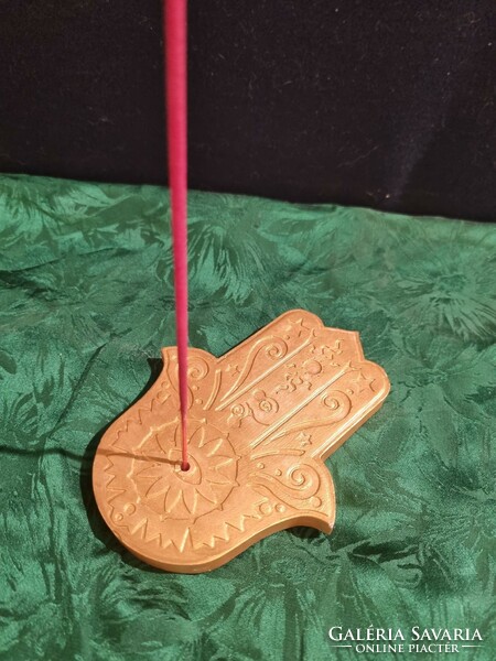 Hand of Fathima - hamsa incense holder gold color