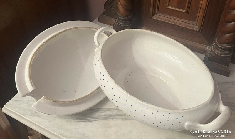 Blue dotted granite soup bowl