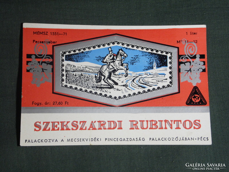 Wine label, Pécs Mecsekvidége winery, wine farm, Szekszárd ruby wine