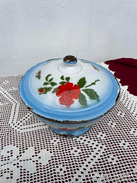 Rare made in Hungary enameled flower bowl with lid