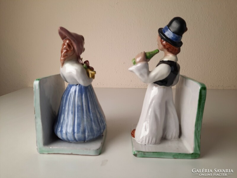 Retro ceramic bookend pair, peasant boy and woman, statue