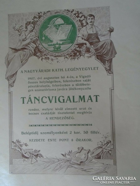 Za323b4 kner izidor gyoma békés - 1907 sample invitation from catalog - Nagyvárad bachelor's association