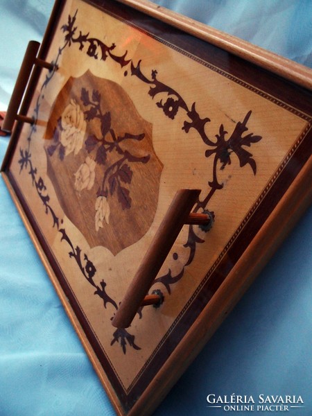Wooden tray with an old intarsia pattern