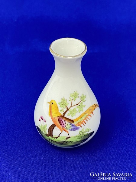 Small Herend golden pheasant / bird of paradise model porcelain vase (7cm) - cz