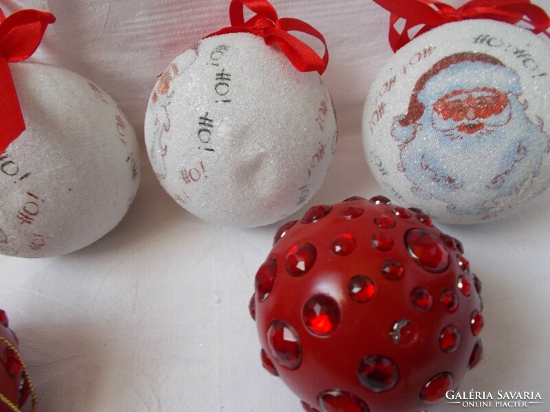 6 Christmas balls with Santa Claus pattern, sugar effect, 4 Christmas tree decorations with rhinestones