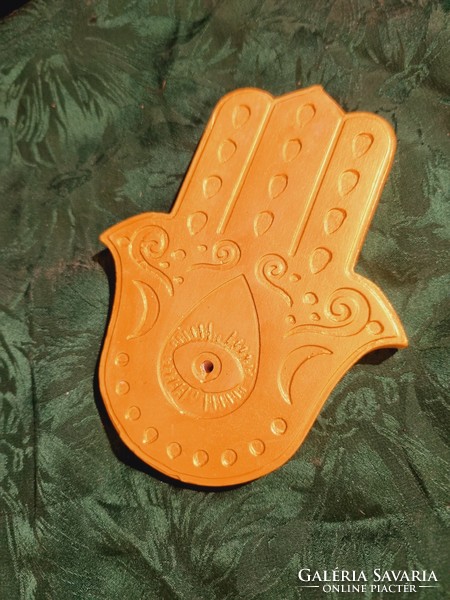 Hand of Fathima - hamsa incense holder gold color