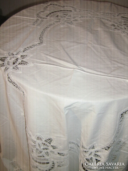 Beautiful white sewn lace tablecloth