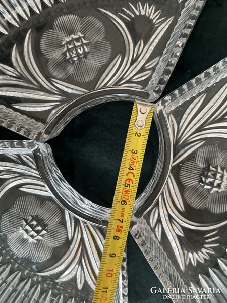 3-piece incised crystal glass offering on a stainless inox metal tray