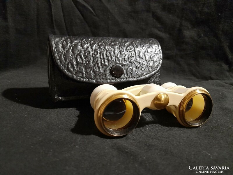 Old theater binoculars, binoculars with leather case