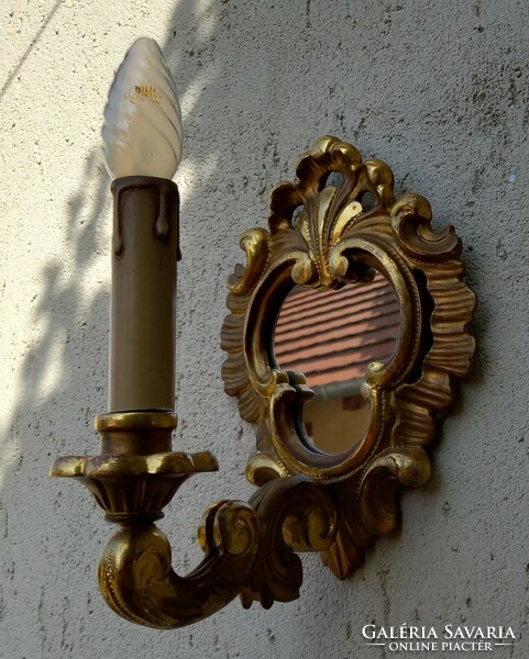 Pair of antique carved wooden mirrored wall arms