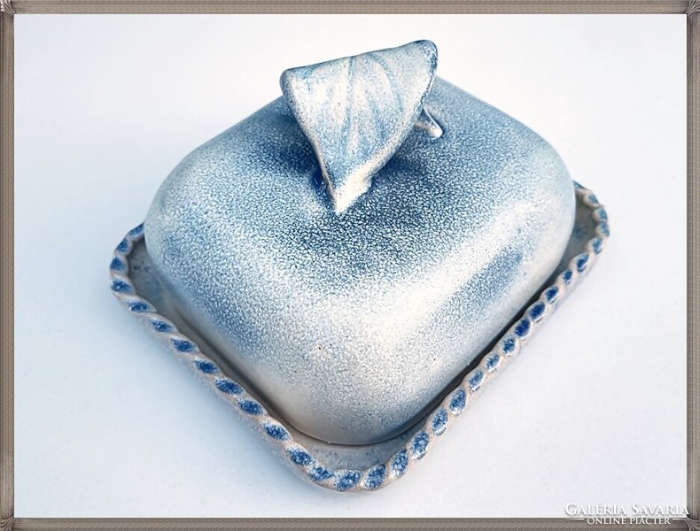 Painted handmade ceramic large butter dish
