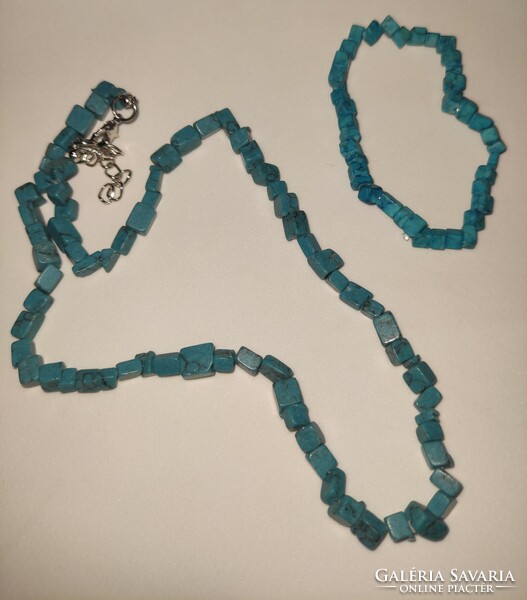 Turquoise mineral set in gift box, chain + bracelet mineral jewelry