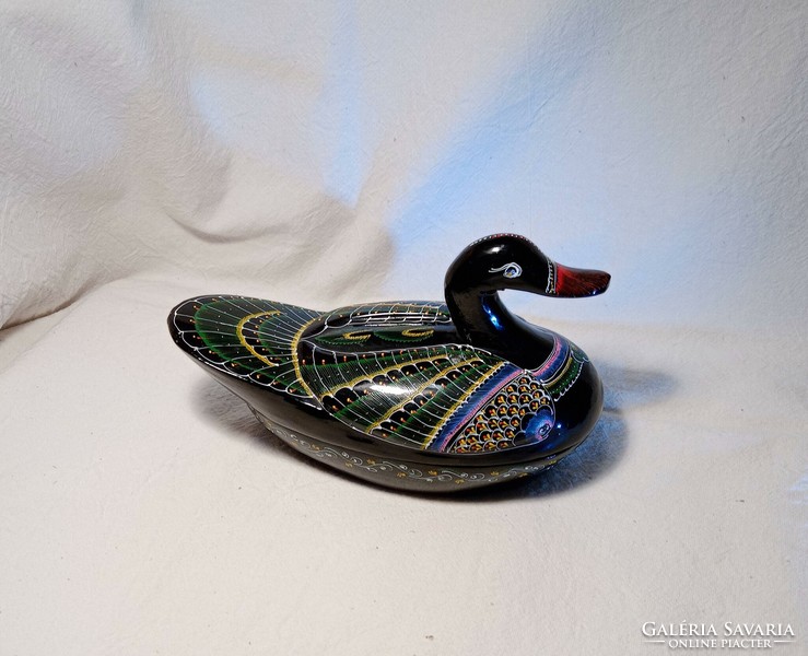 Beautiful painted, lacquered wooden jewelry holder duck