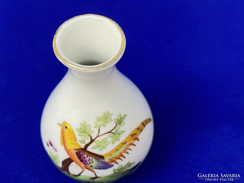 Small Herend golden pheasant / bird of paradise model porcelain vase (7cm) - cz