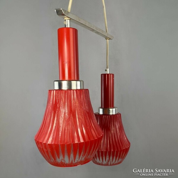 Retro red glass electrometal ceiling lamp