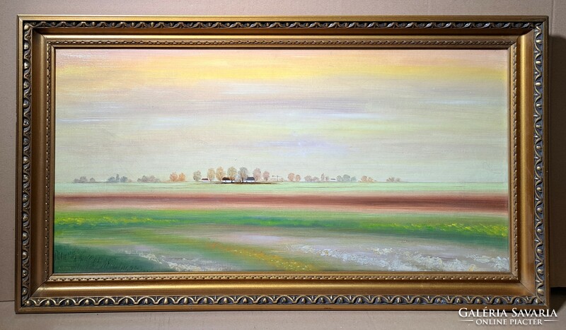 Rafael Ábrahám (1929-2014): farm world (oil painting with beautiful frame)