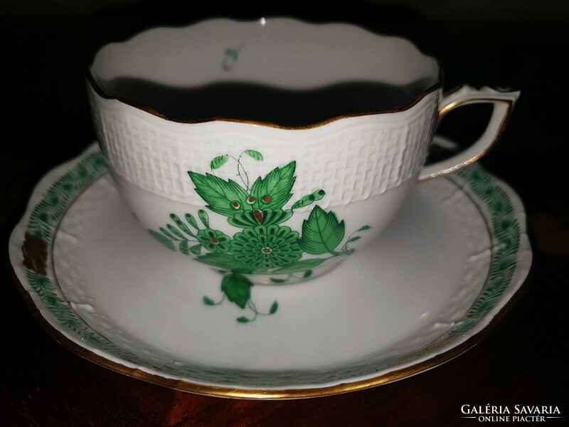 Herendi zöld Apponyi teás csésze + alj (1)