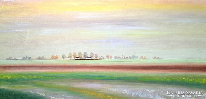 Rafael Ábrahám (1929-2014): farm world (oil painting with beautiful frame)