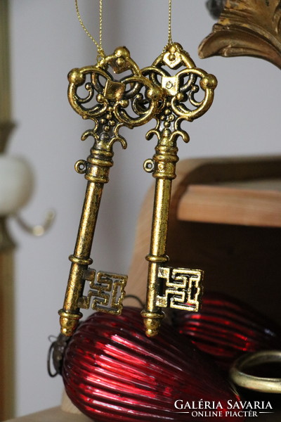 Óarany színű  kulcs karácsonyfadísz ,dekoráció