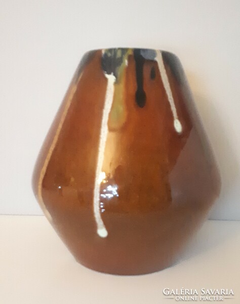 Marked flawless granite ~1950 dripped glazed ceramic vase 19.5 Cm