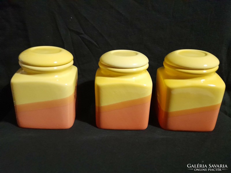 Ceramic sugar, coffee and tea holder set in cheerful orange and lemon yellow colors