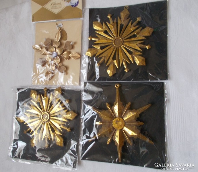 Golden Christmas snowflake-shaped pine decoration, Christmas tree decoration 4 pcs
