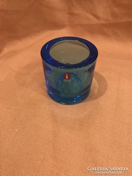 Finnish iittala glass marimekko blue kiwi candle holder