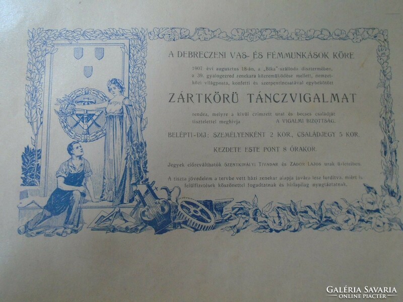 ZA323B15 Kner Izidor GYOMA Békés -1907 Meghívó MINTA  katalógusból -Sepsiszentgyörgy Debrecen