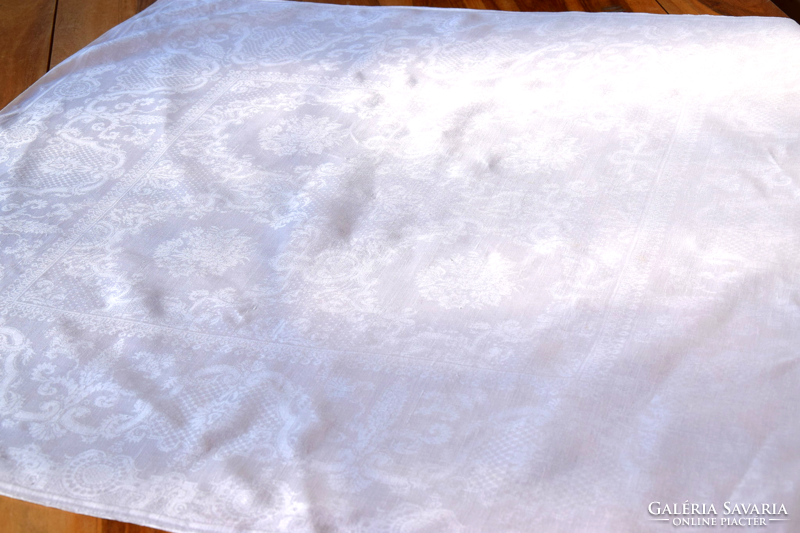Old art deco lace tablecloth silk damask tablecloth tablecloth tablecloth centerpiece 94 x 84