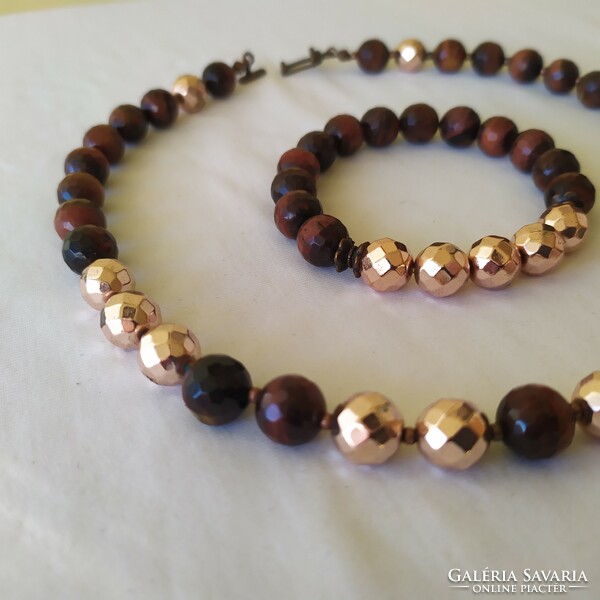 Faceted mineral necklace+bracelet set for sale!