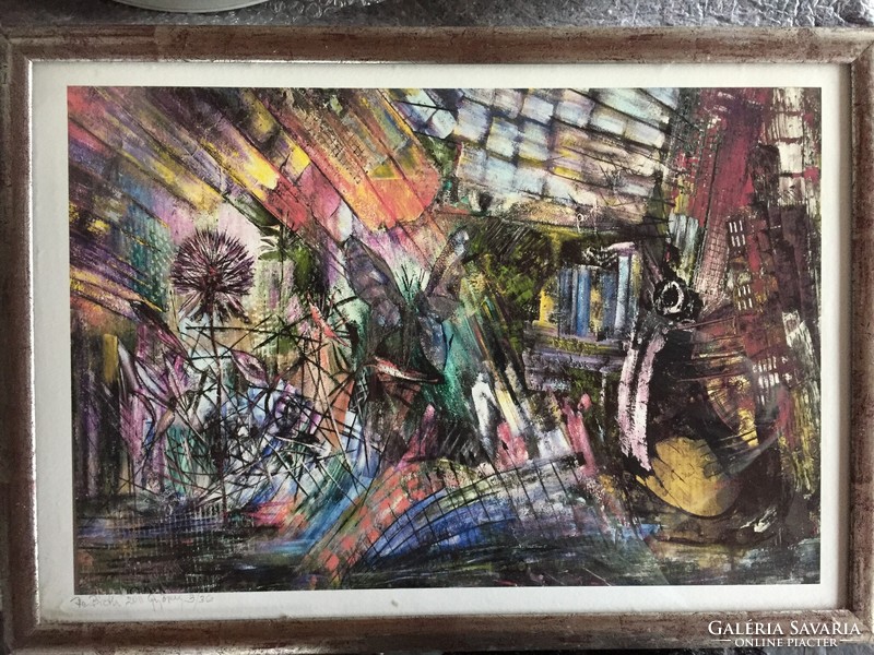 Győry Eszter (1944- ) absztrakt alkotás -  RE BIRTH giclee, egyedi másolat, merített papírra